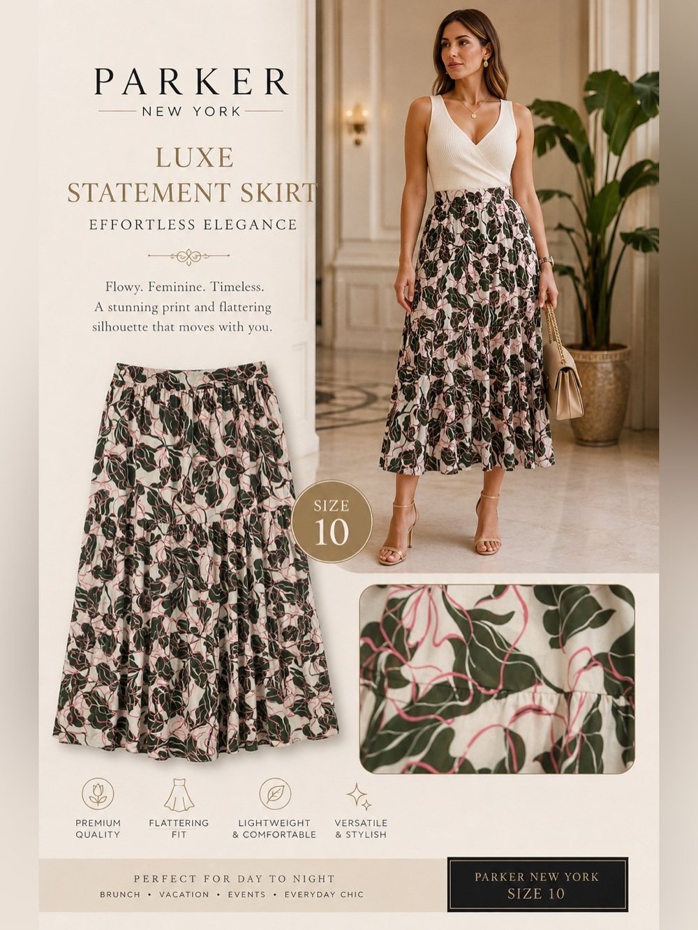 Parker Pink and Green Floral Midi Skirt